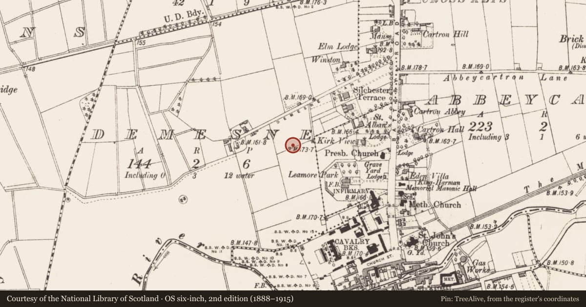 Ordnance Survey six-inch map, 2nd edition (1888–1915) covering the location of Enclosure, Demesne, County Longford, with a pin at the register's coordinates