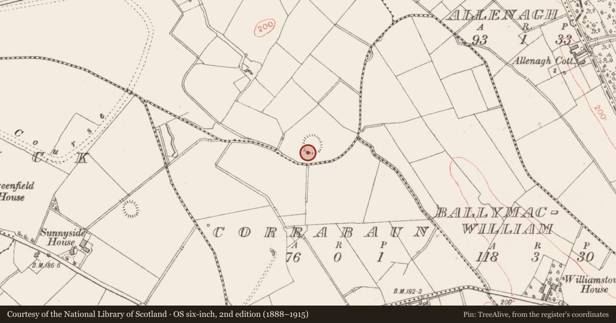 Ordnance Survey six-inch map, 2nd edition (1888–1915) covering the location of Ringfort - rath, Clooncoose, County Longford, with a pin at the register's coordinates