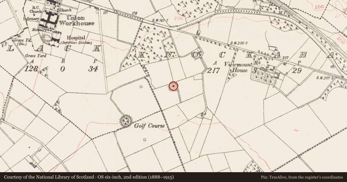 Ordnance Survey six-inch map, 2nd edition (1888–1915) covering the location of Ringfort - rath, Knockahaw, County Longford, with a pin at the register's coordinates