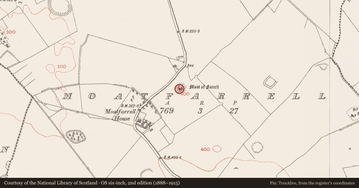 Ordnance Survey six-inch map, 2nd edition (1888–1915) covering the location of Castle - unclassified, Moatfarrell, County Longford, with a pin at the register's coordinates