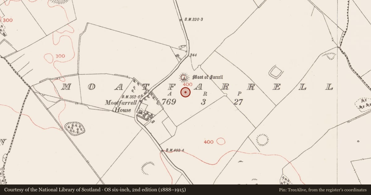 Ordnance Survey six-inch map, 2nd edition (1888–1915) covering the location of Bawn, Moatfarrell, County Longford, with a pin at the register's coordinates