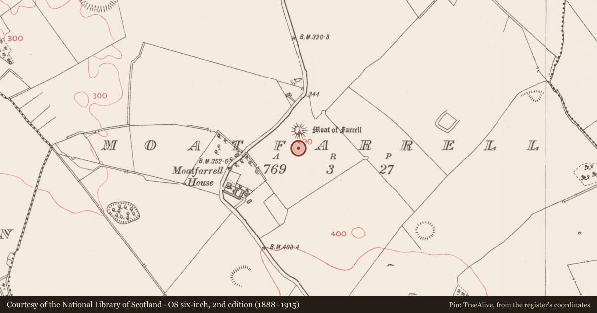 Ordnance Survey six-inch map, 2nd edition (1888–1915) covering the location of Field system, Moatfarrell, County Longford, with a pin at the register's coordinates