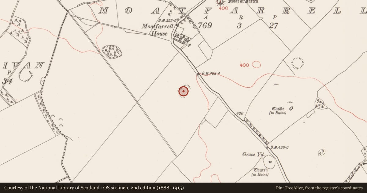 Ordnance Survey six-inch map, 2nd edition (1888–1915) covering the location of Ringfort - rath, Moatfarrell, County Longford, with a pin at the register's coordinates