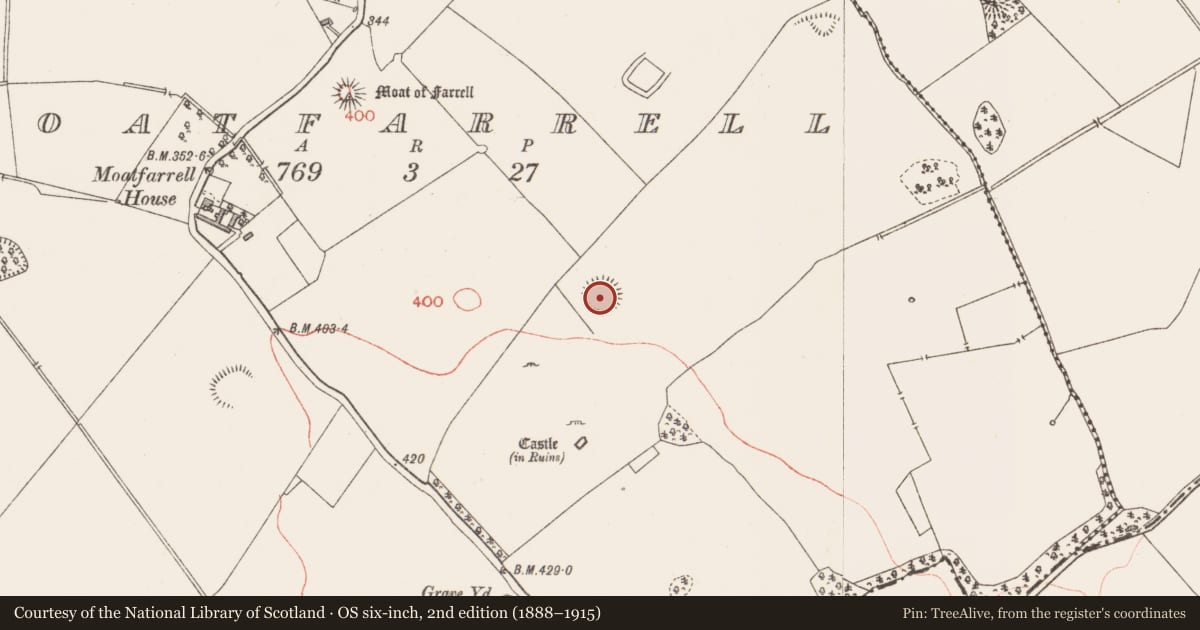 Ordnance Survey six-inch map, 2nd edition (1888–1915) covering the location of Ringfort - rath, Moatfarrell, County Longford, with a pin at the register's coordinates