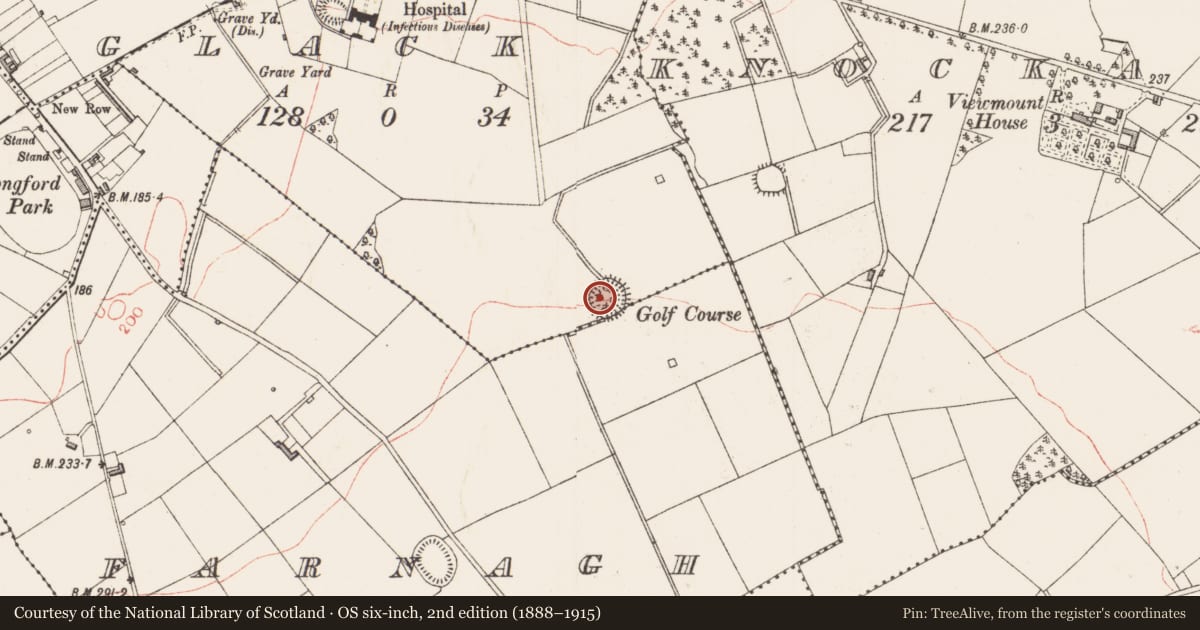 Ordnance Survey six-inch map, 2nd edition (1888–1915) covering the location of Ringfort - rath, Farnagh, Glack, County Longford, with a pin at the register's coordinates