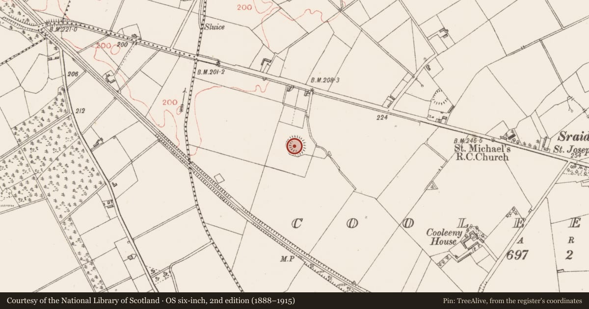 Ordnance Survey six-inch map, 2nd edition (1888–1915) covering the location of Ringfort - rath, Cooleeny, County Longford, with a pin at the register's coordinates
