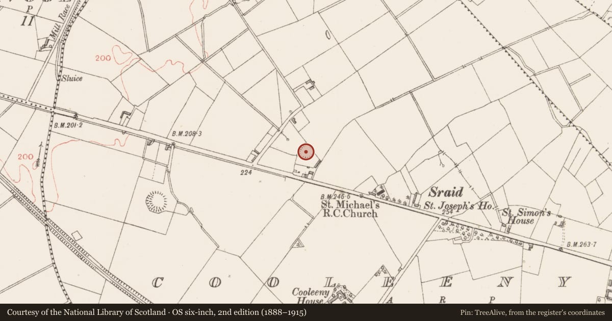 Ordnance Survey six-inch map, 2nd edition (1888–1915) covering the location of Ringfort - rath, Cooleeny, County Longford, with a pin at the register's coordinates