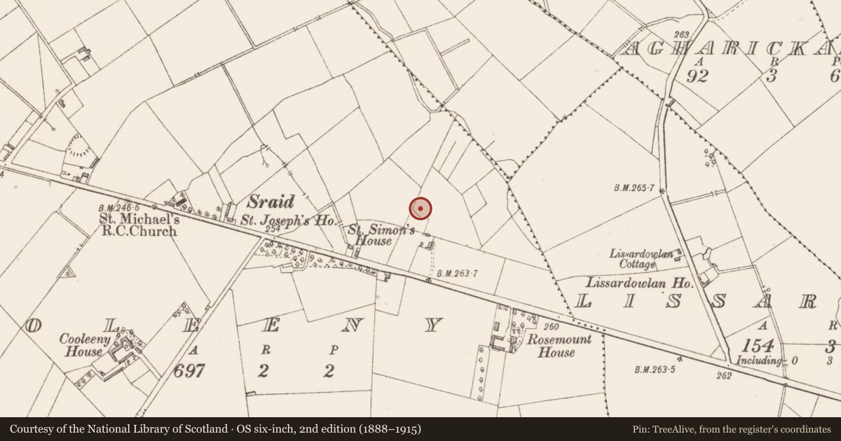Ordnance Survey six-inch map, 2nd edition (1888–1915) covering the location of Ringfort - rath, Cooleeny, County Longford, with a pin at the register's coordinates