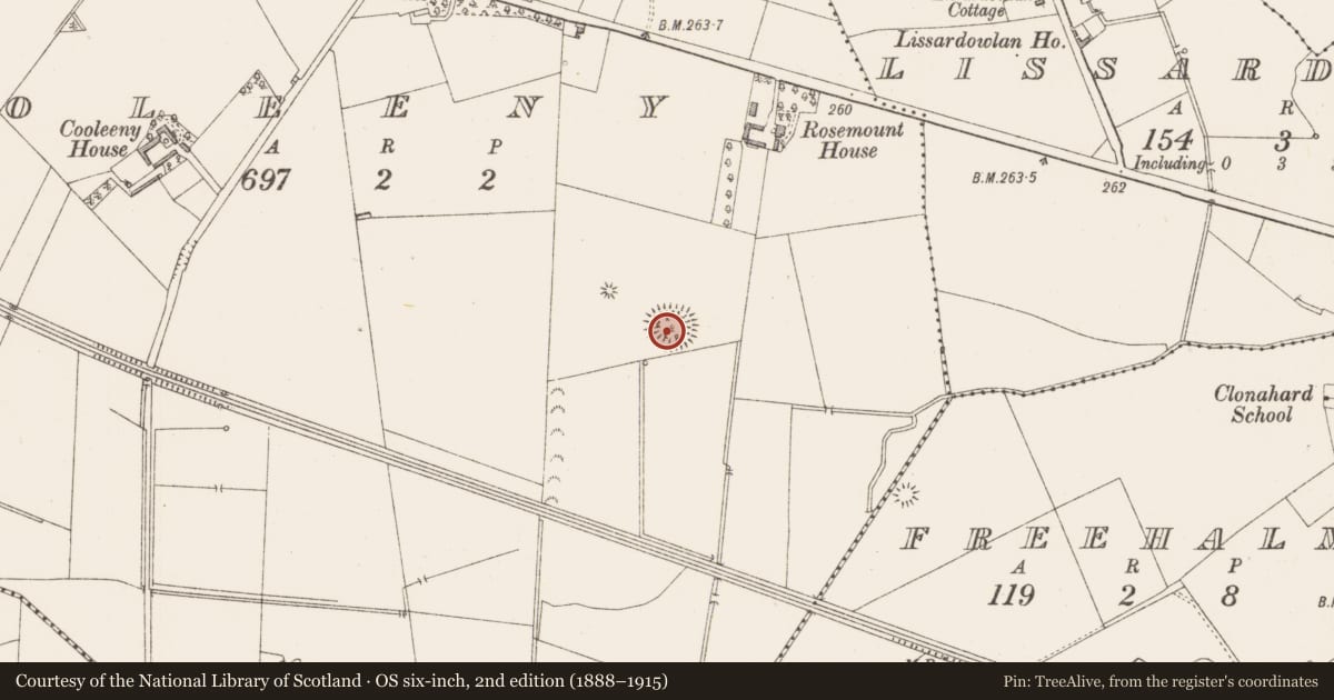 Ordnance Survey six-inch map, 2nd edition (1888–1915) covering the location of Ringfort - rath, Cooleeny, County Longford, with a pin at the register's coordinates