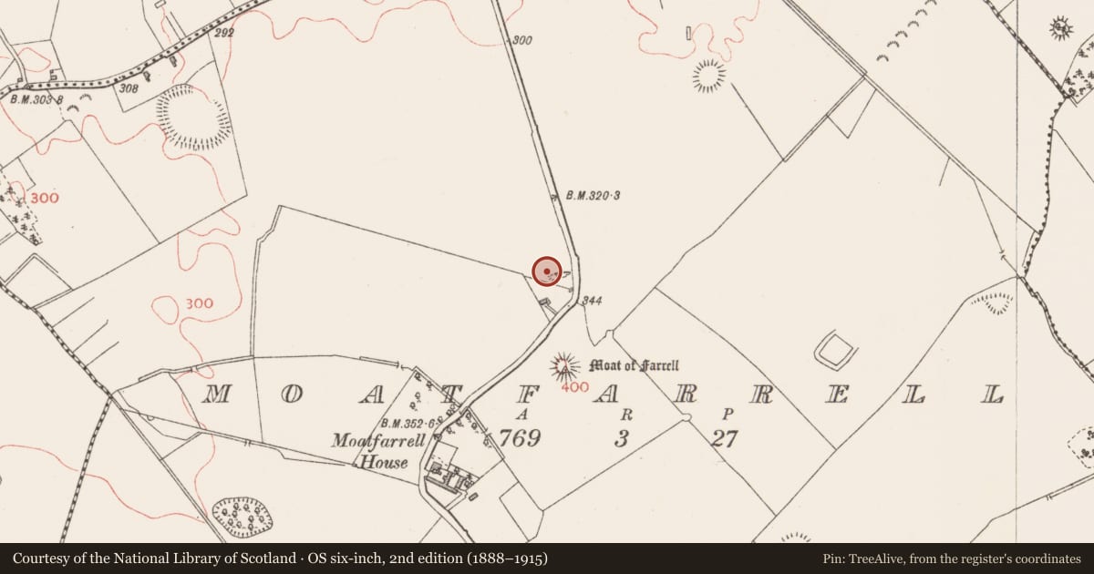 Ordnance Survey six-inch map, 2nd edition (1888–1915) covering the location of Ringfort - rath, Moatfarrell, County Longford, with a pin at the register's coordinates