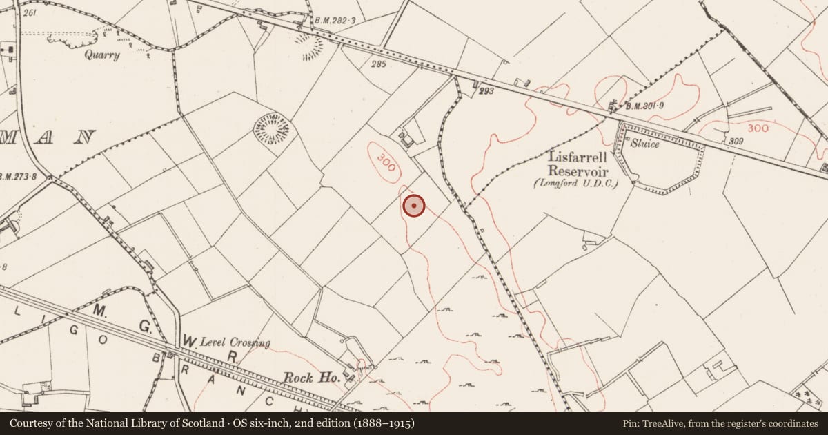 Ordnance Survey six-inch map, 2nd edition (1888–1915) covering the location of Enclosure, Cloonahard, County Longford, with a pin at the register's coordinates