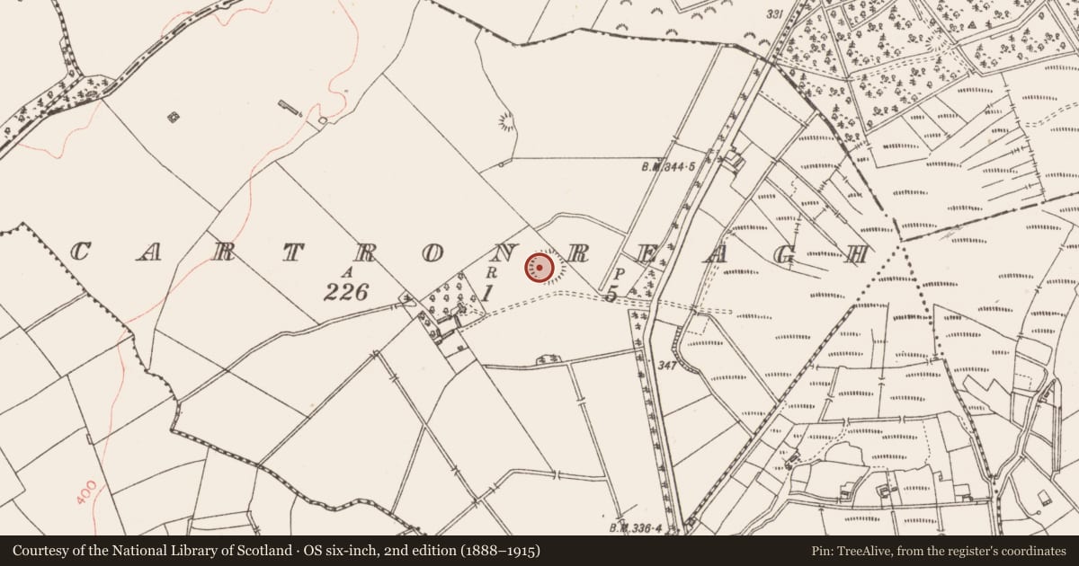 Ordnance Survey six-inch map, 2nd edition (1888–1915) covering the location of Ringfort - rath, Cartronreagh, County Longford, with a pin at the register's coordinates