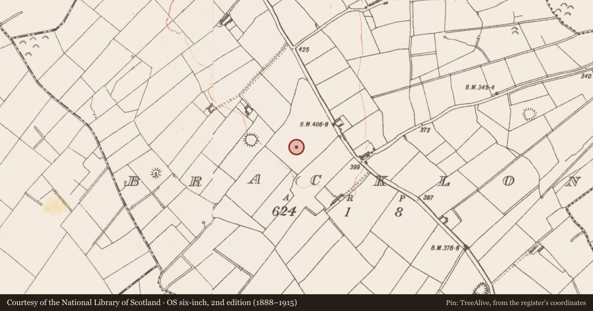 Ordnance Survey six-inch map, 2nd edition (1888–1915) covering the location of Enclosure, Bracklon, County Longford, with a pin at the register's coordinates