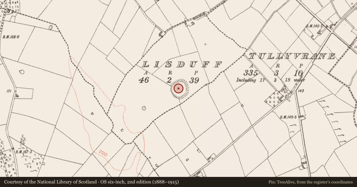 Ordnance Survey six-inch map, 2nd edition (1888–1915) covering the location of Ringfort - rath, Lisduff, County Longford, with a pin at the register's coordinates