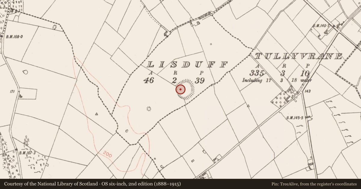 Ordnance Survey six-inch map, 2nd edition (1888–1915) covering the location of Souterrain, Lisduff, County Longford, with a pin at the register's coordinates