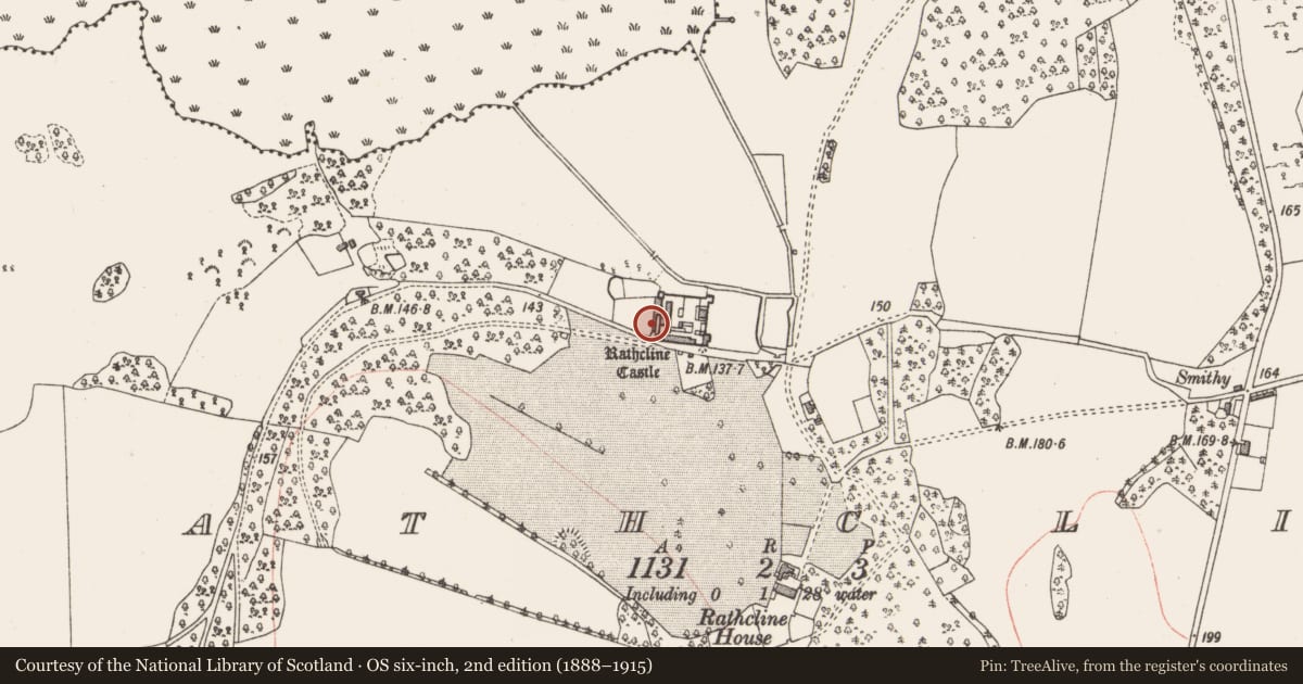 Ordnance Survey six-inch map, 2nd edition (1888–1915) covering the location of House - 17th century, Rathcline, County Longford, with a pin at the register's coordinates