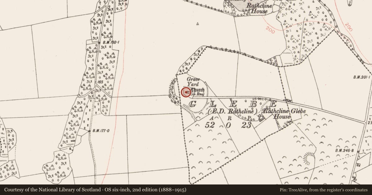 Ordnance Survey six-inch map, 2nd edition (1888–1915) covering the location of Sheela-na-gig, Glebe, County Longford, with a pin at the register's coordinates