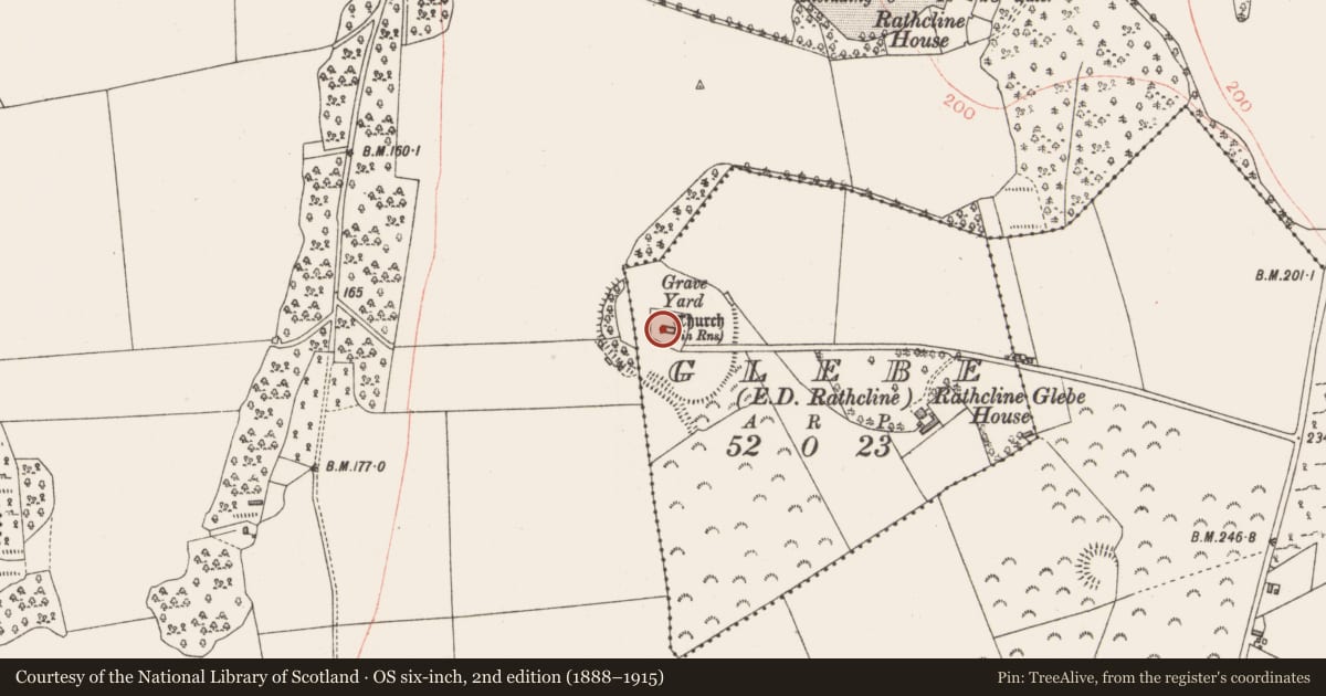 Ordnance Survey six-inch map, 2nd edition (1888–1915) covering the location of Graveslab, Glebe, County Longford, with a pin at the register's coordinates