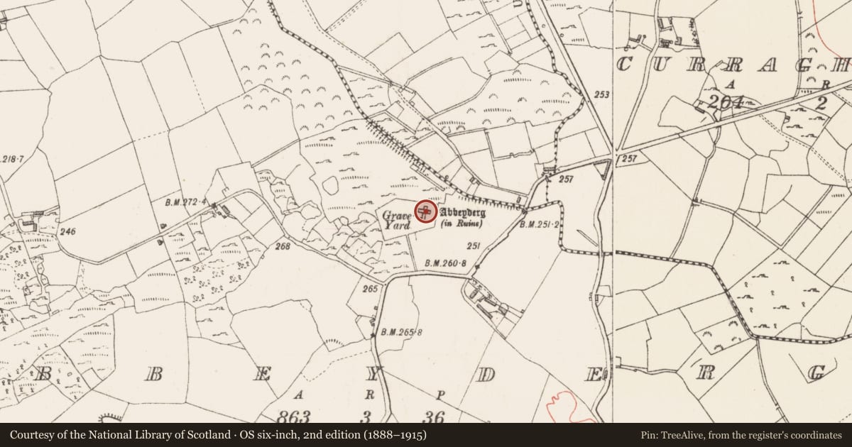 Ordnance Survey six-inch map, 2nd edition (1888–1915) covering the location of Religious house - Augustinian canons, Abbeyderg, County Longford, with a pin at the register's coordinates