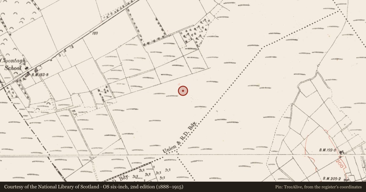 Ordnance Survey six-inch map, 2nd edition (1888–1915) covering the location of Structure - peatland, Cloontamore, County Longford, with a pin at the register's coordinates