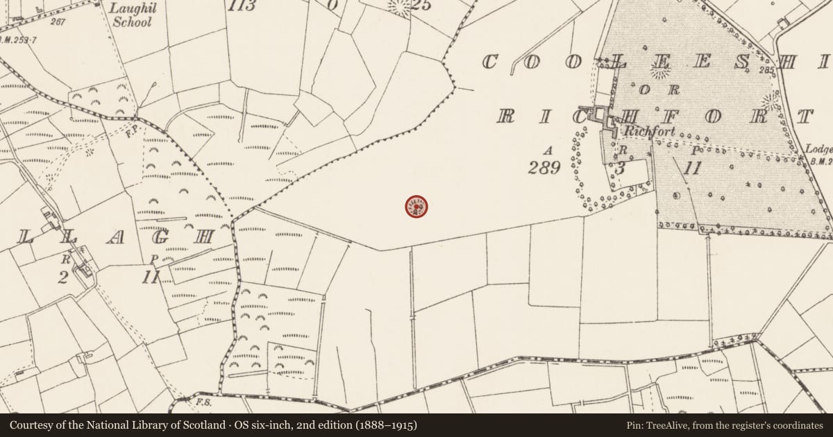 Ordnance Survey six-inch map, 2nd edition (1888–1915) covering the location of Ringfort - rath, Cooleeshil Or Richfort, County Longford, with a pin at the register's coordinates
