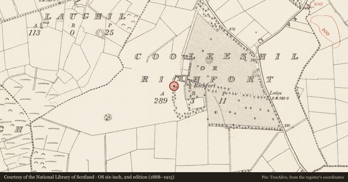 Ordnance Survey six-inch map, 2nd edition (1888–1915) covering the location of Ringfort - rath, Cooleeshil Or Richfort, County Longford, with a pin at the register's coordinates