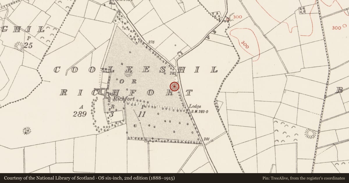 Ordnance Survey six-inch map, 2nd edition (1888–1915) covering the location of Ringfort - rath, Cooleeshil Or Richfort, County Longford, with a pin at the register's coordinates