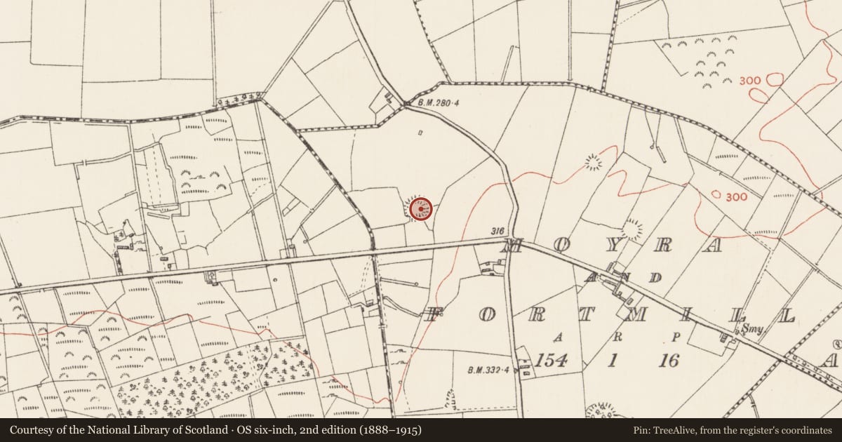 Ordnance Survey six-inch map, 2nd edition (1888–1915) covering the location of House - indeterminate date, Moyra And Fortmill, County Longford, with a pin at the register's coordinates