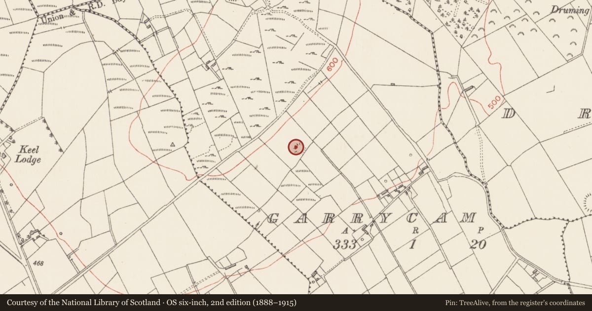 Ordnance Survey six-inch map, 2nd edition (1888–1915) covering the location of House - indeterminate date, Garrycam, County Longford, with a pin at the register's coordinates