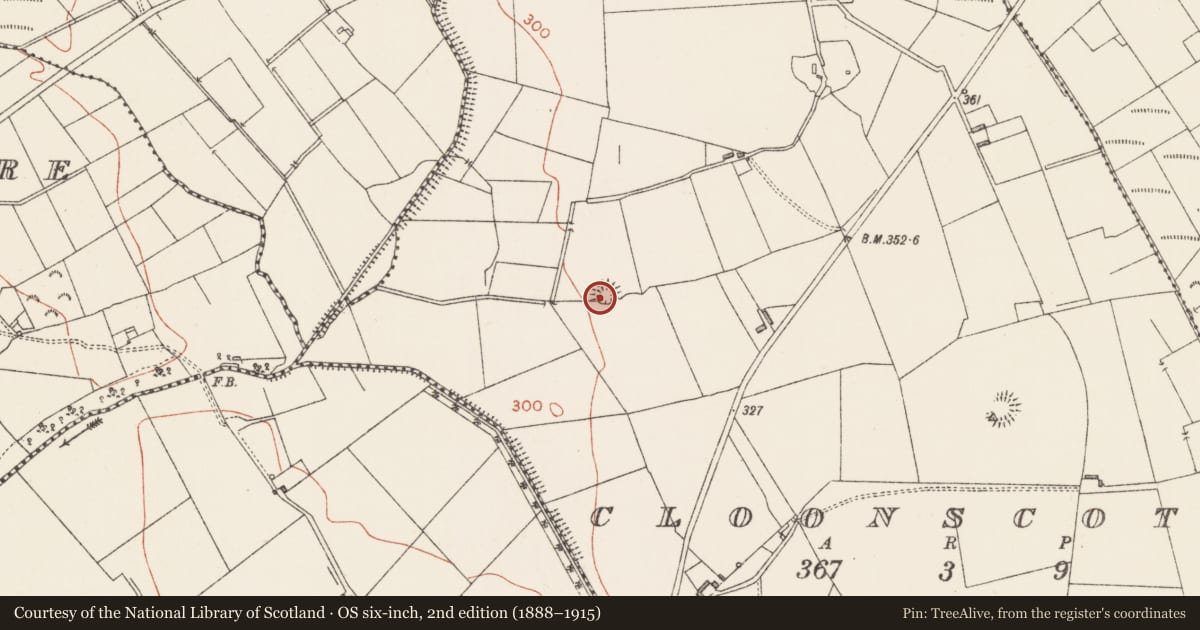 Ordnance Survey six-inch map, 2nd edition (1888–1915) covering the location of Ringfort - rath, Cloonscott, County Longford, with a pin at the register's coordinates