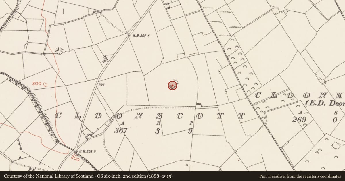 Ordnance Survey six-inch map, 2nd edition (1888–1915) covering the location of Ringfort - rath, Cloonscott, County Longford, with a pin at the register's coordinates