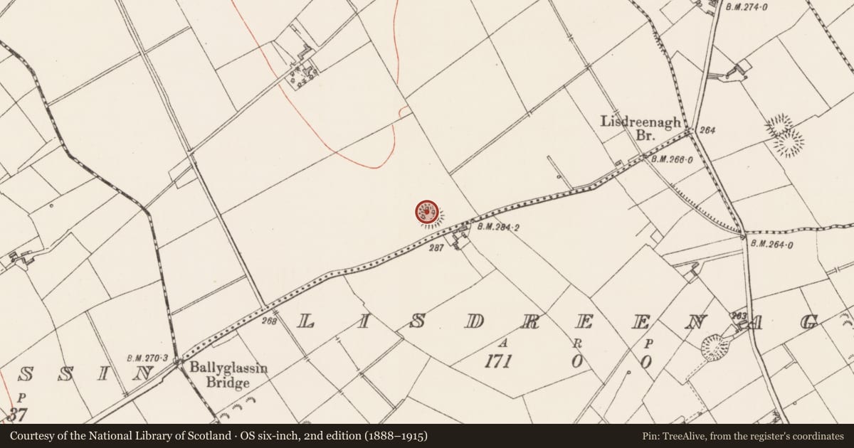 Ordnance Survey six-inch map, 2nd edition (1888–1915) covering the location of Ringfort - rath, Breany, County Longford, with a pin at the register's coordinates