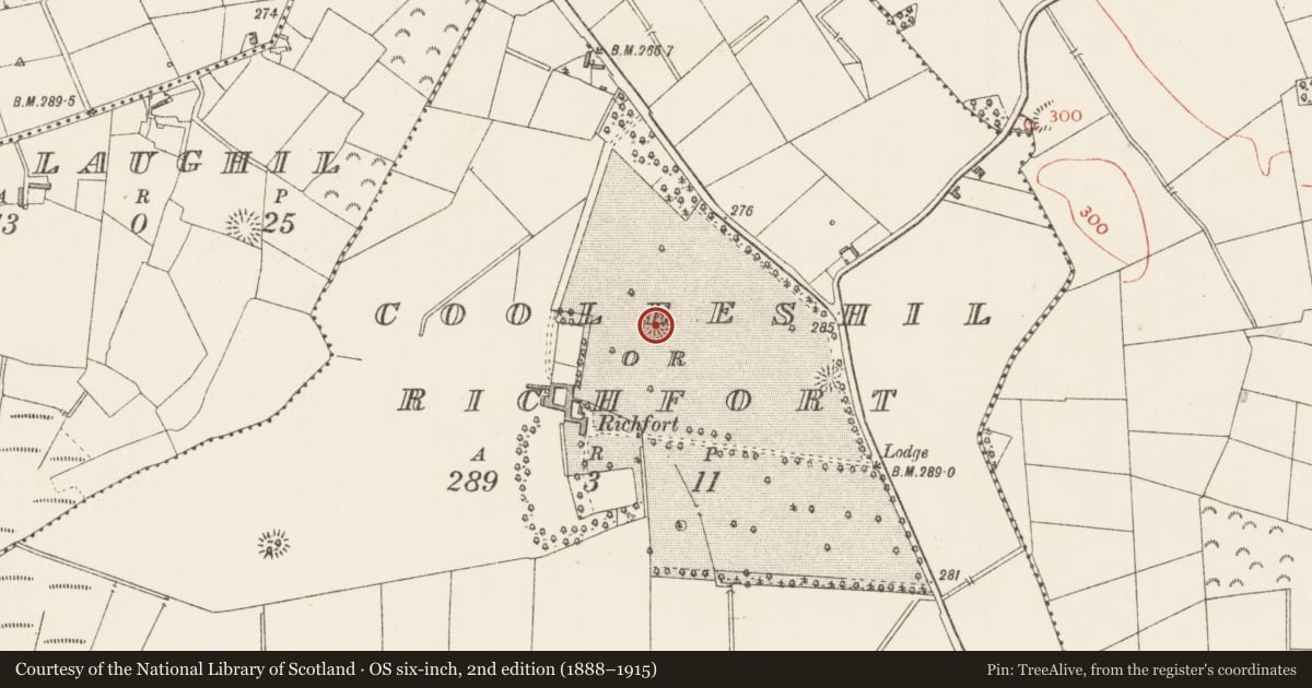 Ordnance Survey six-inch map, 2nd edition (1888–1915) covering the location of Ringfort - rath, Cooleeshil Or Richfort, County Longford, with a pin at the register's coordinates