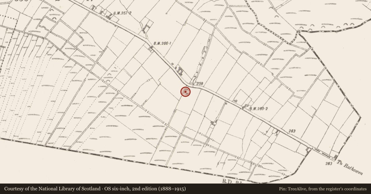 Ordnance Survey six-inch map, 2nd edition (1888–1915) covering the location of Mound, Kilsallagh, County Longford, with a pin at the register's coordinates
