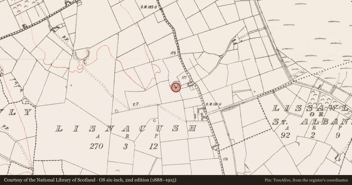 Ordnance Survey six-inch map, 2nd edition (1888–1915) covering the location of Ringfort - rath, Lisnacush, County Longford, with a pin at the register's coordinates