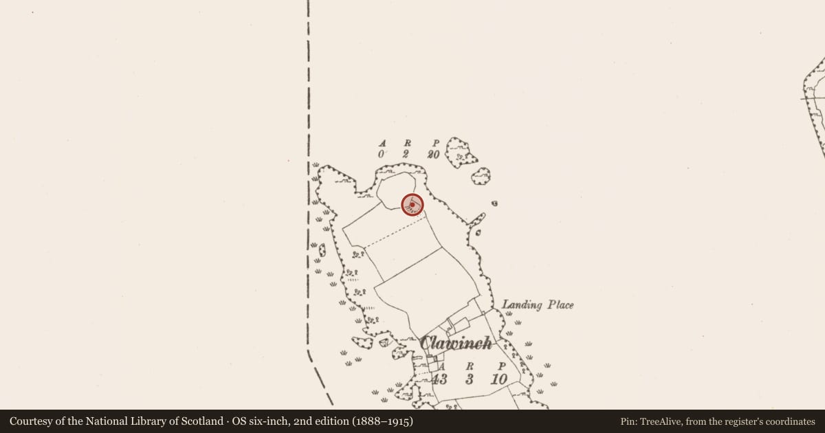 Ordnance Survey six-inch map, 2nd edition (1888–1915) covering the location of Enclosure, Clawinch, County Longford, with a pin at the register's coordinates