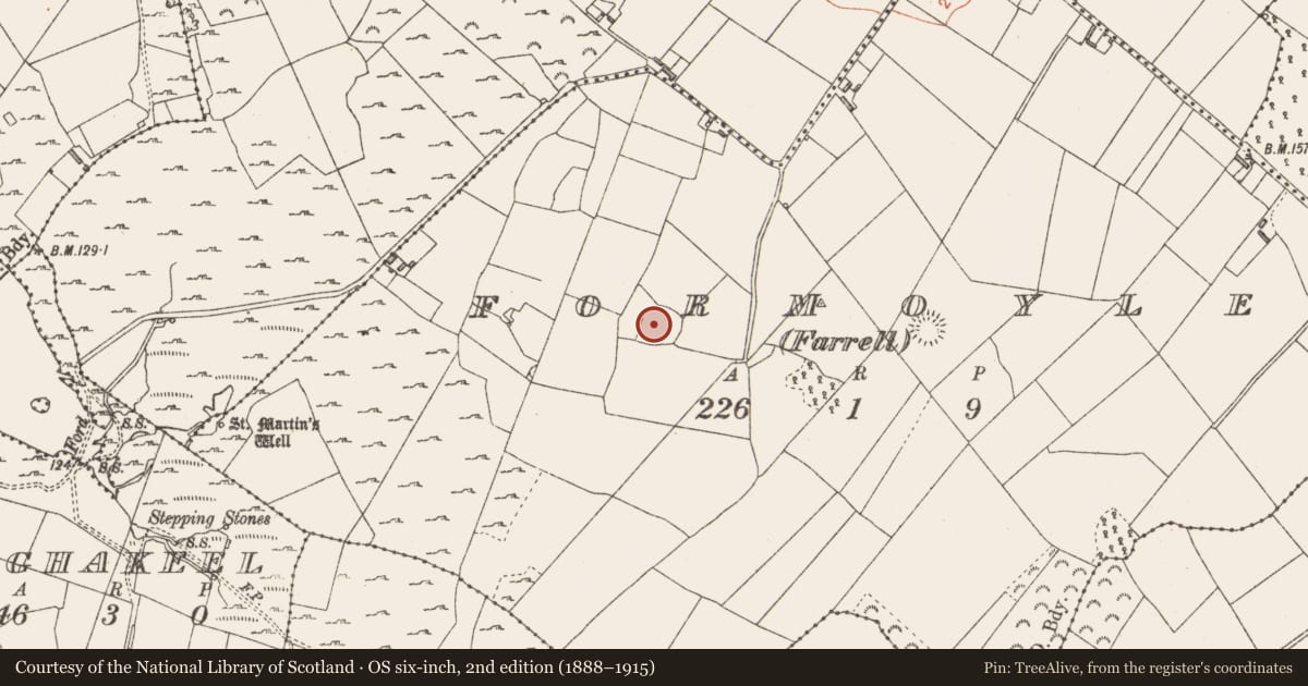 Ordnance Survey six-inch map, 2nd edition (1888–1915) covering the location of Ringfort - cashel, Formoyle (Farrell), County Longford, with a pin at the register's coordinates