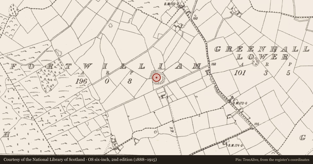 Ordnance Survey six-inch map, 2nd edition (1888–1915) covering the location of Souterrain, Fortwilliam, County Longford, with a pin at the register's coordinates
