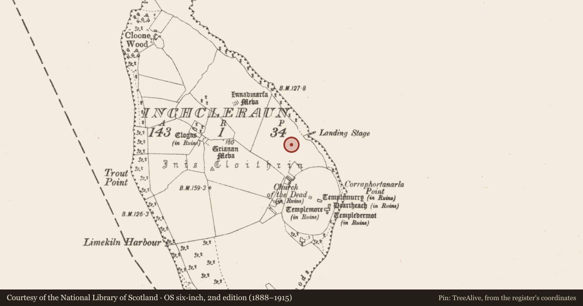 Ordnance Survey six-inch map, 2nd edition (1888–1915) covering the location of Well, Inchcleraun, County Longford, with a pin at the register's coordinates