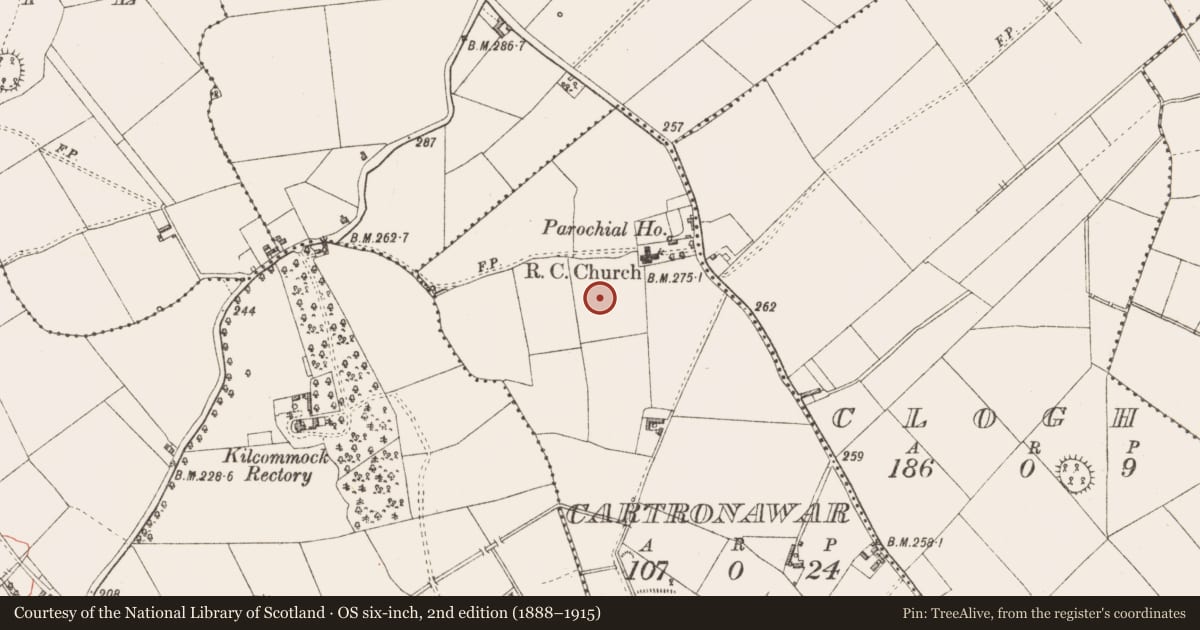 Ordnance Survey six-inch map, 2nd edition (1888–1915) covering the location of Ringfort - rath, Cartronawar, County Longford, with a pin at the register's coordinates