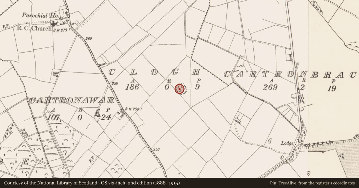 Ordnance Survey six-inch map, 2nd edition (1888–1915) covering the location of Ringfort - rath, Clogh, County Longford, with a pin at the register's coordinates