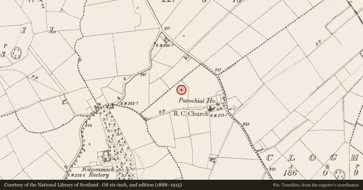 Ordnance Survey six-inch map, 2nd edition (1888–1915) covering the location of Enclosure, Cartronawar, County Longford, with a pin at the register's coordinates