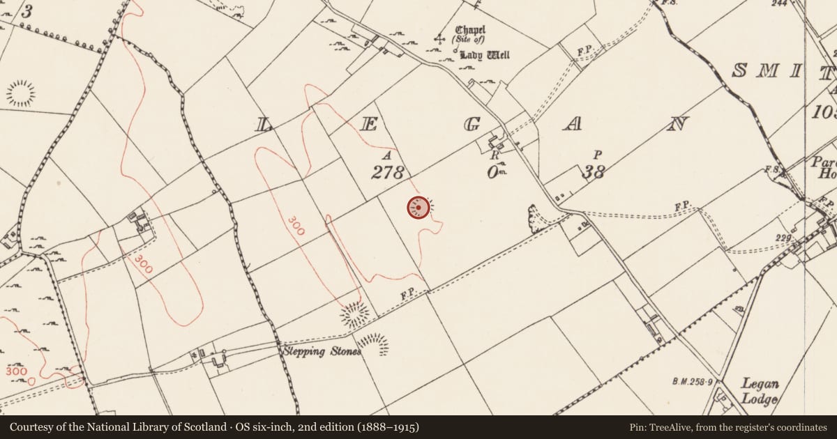 Ordnance Survey six-inch map, 2nd edition (1888–1915) covering the location of Ringfort - rath, Legan, County Longford, with a pin at the register's coordinates