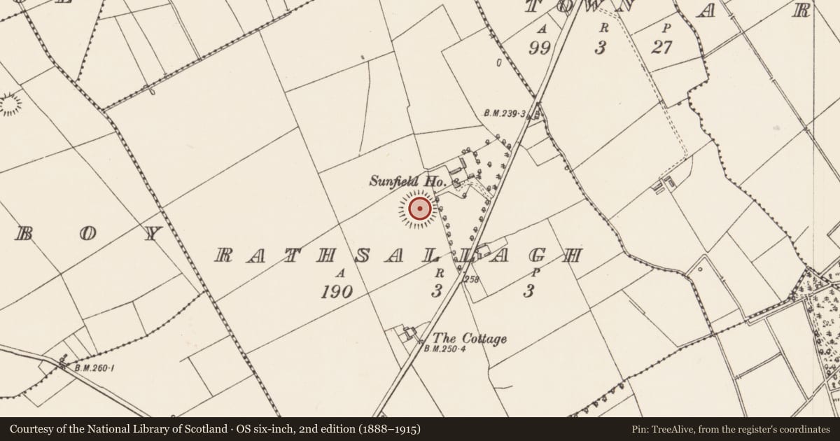 Ordnance Survey six-inch map, 2nd edition (1888–1915) covering the location of Ringfort - rath, Rathsallagh, County Longford, with a pin at the register's coordinates