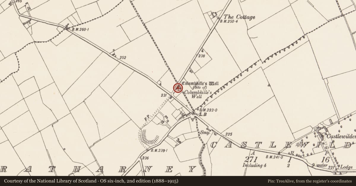 Ordnance Survey six-inch map, 2nd edition (1888–1915) covering the location of Ritual site - holy well, Ratharney, County Longford, with a pin at the register's coordinates