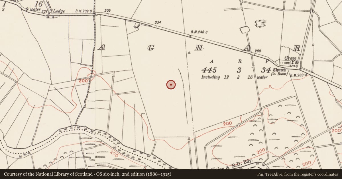 Ordnance Survey six-inch map, 2nd edition (1888–1915) covering the location of Enclosure, Agharra, County Longford, with a pin at the register's coordinates