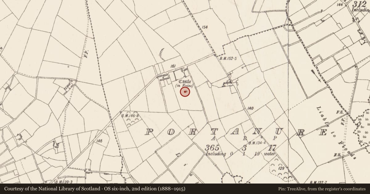 Ordnance Survey six-inch map, 2nd edition (1888–1915) covering the location of Dovecote, Portanure, County Longford, with a pin at the register's coordinates