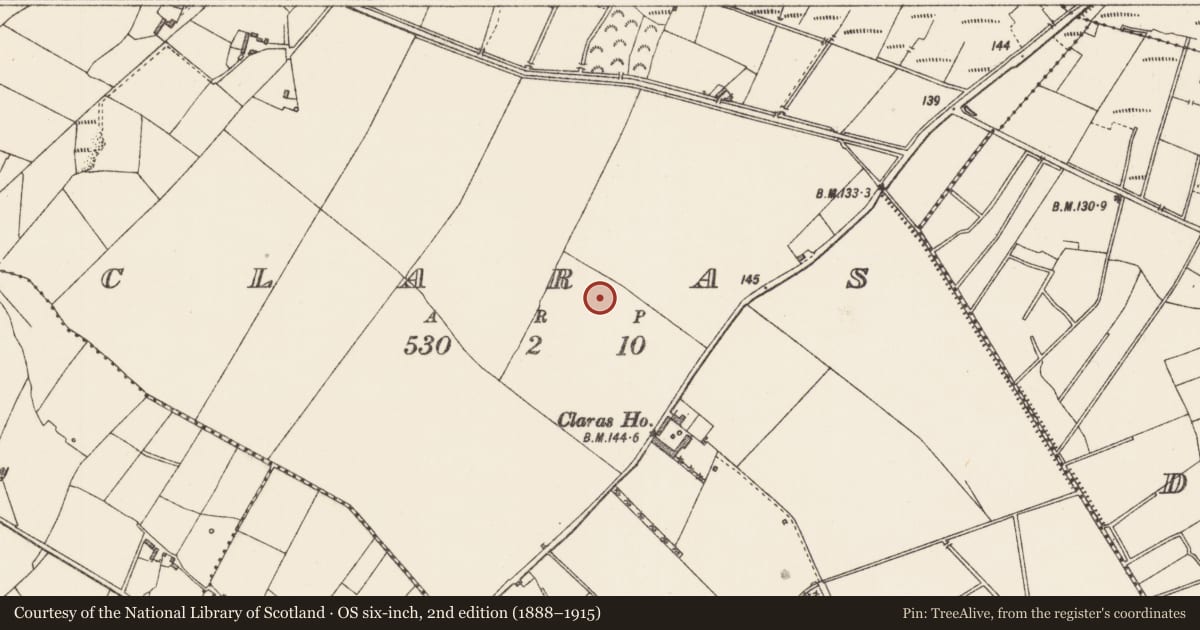 Ordnance Survey six-inch map, 2nd edition (1888–1915) covering the location of Ringfort - rath, Claras, County Longford, with a pin at the register's coordinates