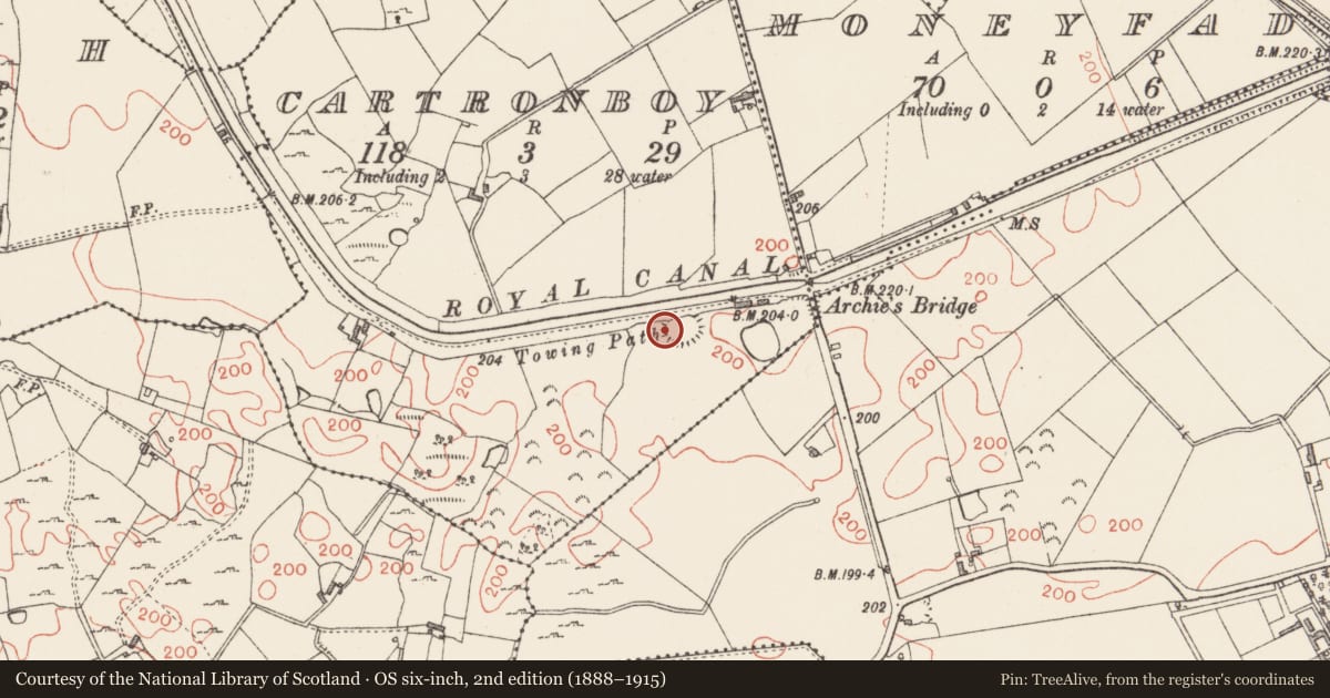Ordnance Survey six-inch map, 2nd edition (1888–1915) covering the location of Souterrain, Cartronboy, County Longford, with a pin at the register's coordinates
