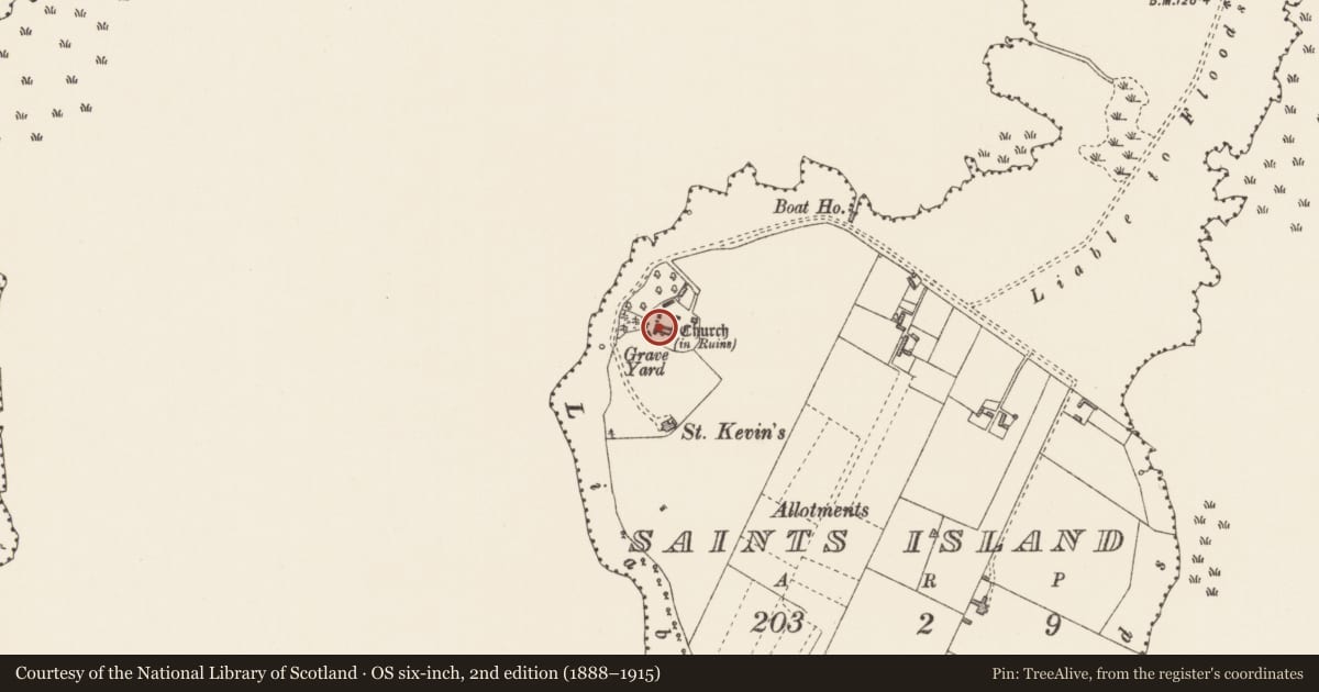 Ordnance Survey six-inch map, 2nd edition (1888–1915) covering the location of Religious house - Augustinian canons, Saints Island, County Longford, with a pin at the register's coordinates